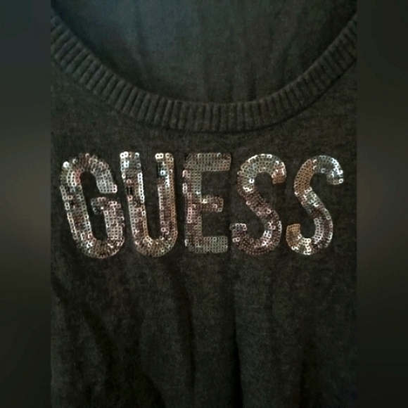 Women's Guess Gray Scoop neck Sweater with Silver Sequin Bling 💎 logo - Picture 3 of 5